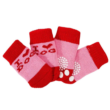 2組入 ペット用 犬の靴下 靴下 くつ下 犬用 小型犬 滑り止め プロテクター グリップ アンチスリップ ソックス カートゥーン 壊れない 怪我 ケガ 介護 伸縮性ソックス 肉球 散歩 室内 シニア 脱げない 履かせやすい 足舐め防止防寒 アウトドア おしゃれ 可愛い シニア