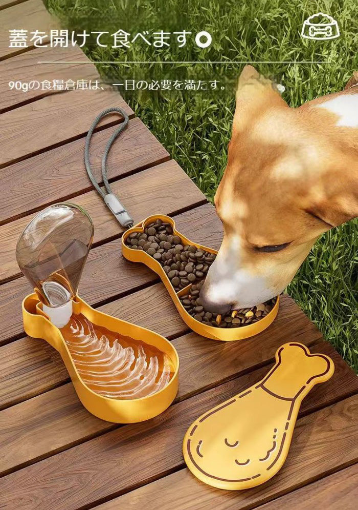 ペットウォーターボトル 犬グッズ 水筒 餌 ペット用品 ペット 水 水飲み おやつ入れ ボトル ペットボトル ペット給水器 グッズ 犬猫兼用 携帯用水飲みボトル ハンズフリー フードケース付き 防漏設計 片手操作 丸洗い可 散歩 外出旅行 アウトドア ペット給水器 漏れ防止