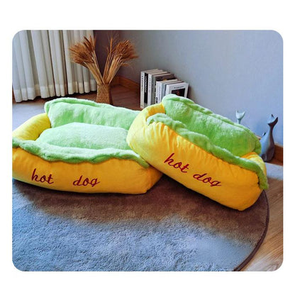 ペットベッド ホットドッグ 猫 小型犬 小動物 ベッド 猫ベッド 滑り止め 洗える 中敷き付き 柔らか もこもこ ふわふわ あったか 面白い 可愛い HOT DOG 保温布団 にゃんこハウス 寒さ対策 室内用 ペット用品 秋 冬