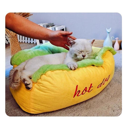 ペットベッド ホットドッグ 猫 小型犬 小動物 ベッド 猫ベッド 滑り止め 洗える 中敷き付き 柔らか もこもこ ふわふわ あったか 面白い 可愛い HOT DOG 保温布団 にゃんこハウス 寒さ対策 室内用 ペット用品 秋 冬