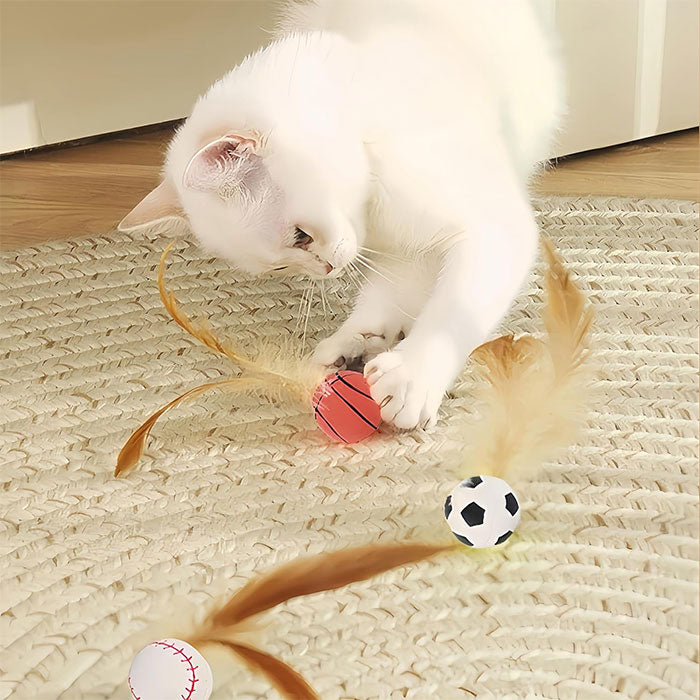 【3個セット】猫用おもちゃボール 猫用フェザーボール おもちゃ 猫 おもちゃ ボール 一人遊び 猫 ボール 羽付きボール 玩具 弾力ボール ストレス解消 運動不足対策 屋内屋外 猫用おもちゃ トレーニング 追跡 狩猟 運動 バスケットボール サッカー 野球用 スボールおもちゃ