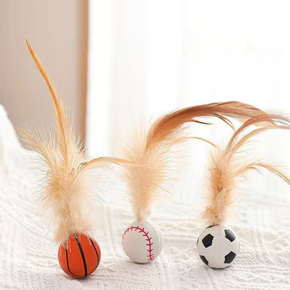 【3個セット】猫用おもちゃボール 猫用フェザーボール おもちゃ 猫 おもちゃ ボール 一人遊び 猫 ボール 羽付きボール 玩具 弾力ボール ストレス解消 運動不足対策 屋内屋外 猫用おもちゃ トレーニング 追跡 狩猟 運動 バスケットボール サッカー 野球用 スボールおもちゃ