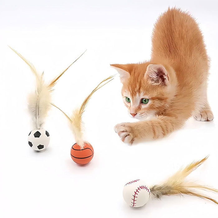 【3個セット】猫用おもちゃボール 猫用フェザーボール おもちゃ 猫 おもちゃ ボール 一人遊び 猫 ボール 羽付きボール 玩具 弾力ボール ストレス解消 運動不足対策 屋内屋外 猫用おもちゃ トレーニング 追跡 狩猟 運動 バスケットボール サッカー 野球用 スボールおもちゃ