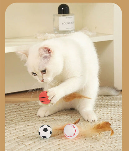 【3個セット】猫用おもちゃボール 猫用フェザーボール おもちゃ 猫 おもちゃ ボール 一人遊び 猫 ボール 羽付きボール 玩具 弾力ボール ストレス解消 運動不足対策 屋内屋外 猫用おもちゃ トレーニング 追跡 狩猟 運動 バスケットボール サッカー 野球用 スボールおもちゃ