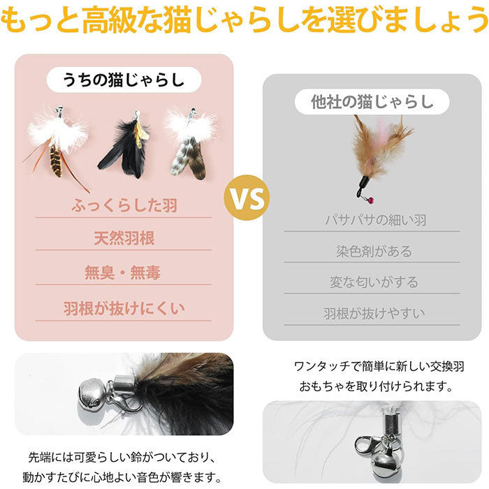 【4点セット】猫じゃらし ねこじゃらし 天然 羽 竿 猫用おもちゃ 猫のおもちゃ 釣竿型おもちゃ 猫じゃらし 猫 ねこ ネコ 羽根 鈴 おもちゃ 釣り竿 猫用品 ペット用品 猫おもちゃ ストレス解消 運動不足解消 コンパクト 鳥の羽 鳥のハネ 玩具 猫じゃらしセット 猫用おもちゃ