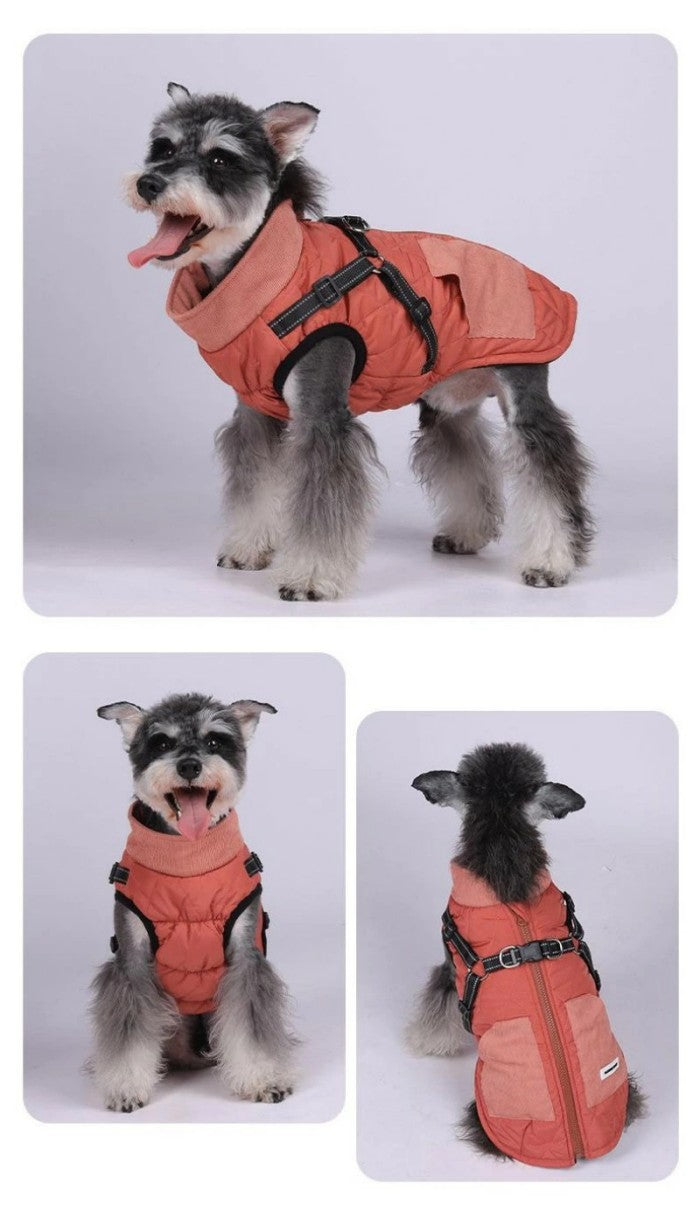 犬服 ダウンジャケット ジャケット 防寒 暖かい 冬 ドッグウェア 防風 防水 保温 小型犬 中型犬 冬用 アウター 服 厚手 ペット服 ダウン おしゃれ 秋冬 ハーネス付き 着脱簡単 ハーネス ボア 秋冬用 散歩 ダウンコート暖かい 四つの足 ワンコ服 いぬ 防寒コート