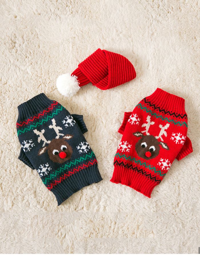 サンタ ペット服 クリスマス 仮装 2点セット 服 スカーフ パーカー セーター ニット 防寒 冬 犬服 トナカイ かわいい ドッグウェア キャットウェア コスプレ 着ぐるみ 仮装 犬 ドッグウェア ギフト お散歩 保温防寒 小中大型犬 ハロウィン