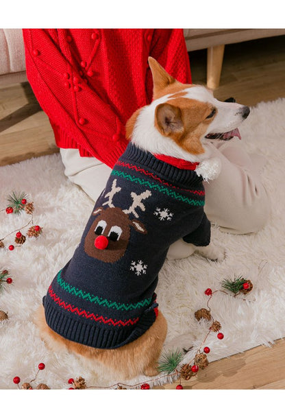 サンタ ペット服 クリスマス 仮装 2点セット 服 スカーフ パーカー セーター ニット 防寒 冬 犬服 トナカイ かわいい ドッグウェア キャットウェア コスプレ 着ぐるみ 仮装 犬 ドッグウェア ギフト お散歩 保温防寒 小中大型犬 ハロウィン
