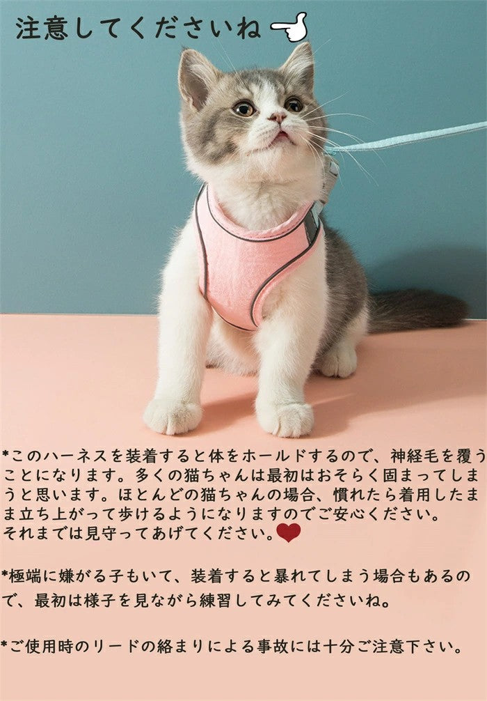 胴輪 ハーネス ベスト型 ソフトハーネス ソフト胸あて リードセット 猫 猫用ハーネス ねこネコ子猫 抜けない マジックテープ 引っ張り防止 犬猫兼用 くびわ 散歩用 お出かけ 通院 簡単装着 おしゃれ かわいい 装着しやい 快適 犬用品 ペットグッズ